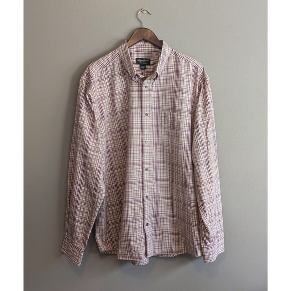 Eddie Bauer Size XL Brown Plaid Shirt Oversized Wrinkle Resistant Button Down - Picture 1 of 5